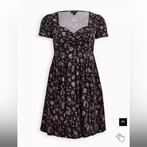 Torrid Mini Challis Shirred Dress w/Tattoo Print